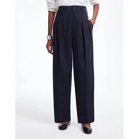 Madewell Pants - MADEWELL Pleated Carrot Pants Cotton Wool Twill Tapered Trousers Black Coal Sz 2